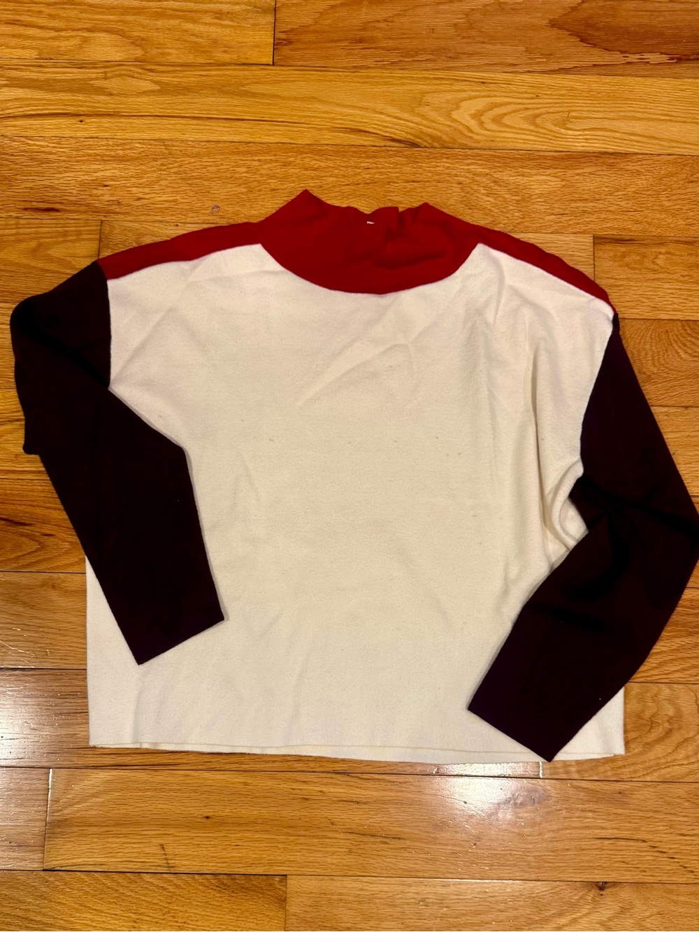 Maeve Colorblock Turtleneck Sweater in Ivory, Burgundy, and Wine